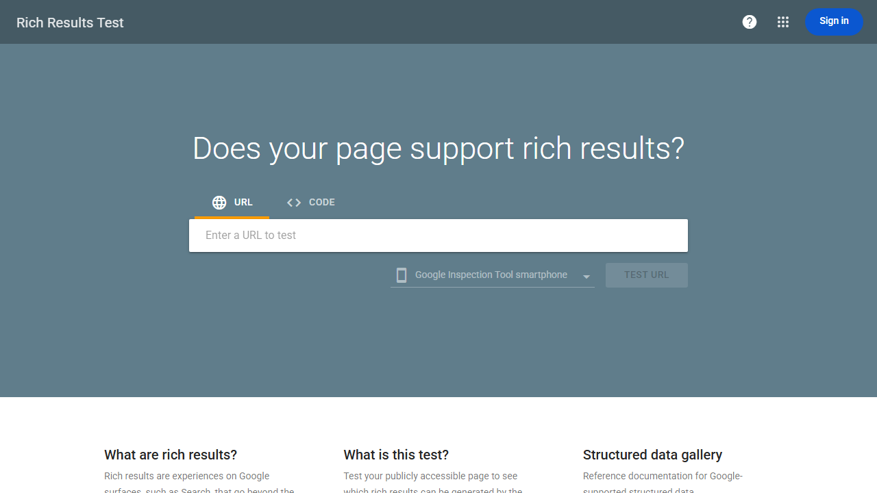 Google Rich Results Test tool