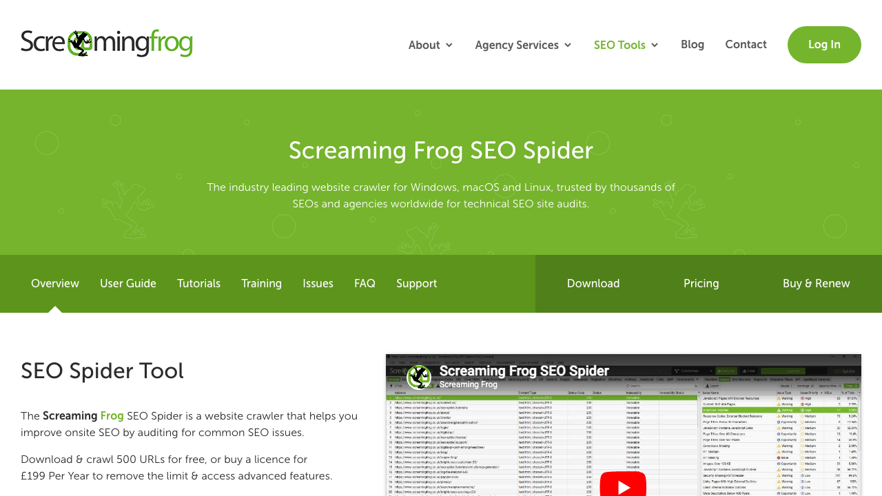Screaming Frog homepage